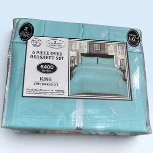 6 Piece King Sheet Set Aqua Blue Microfiber w/ 4 Pillowcases Deep Pocket 18" NIP